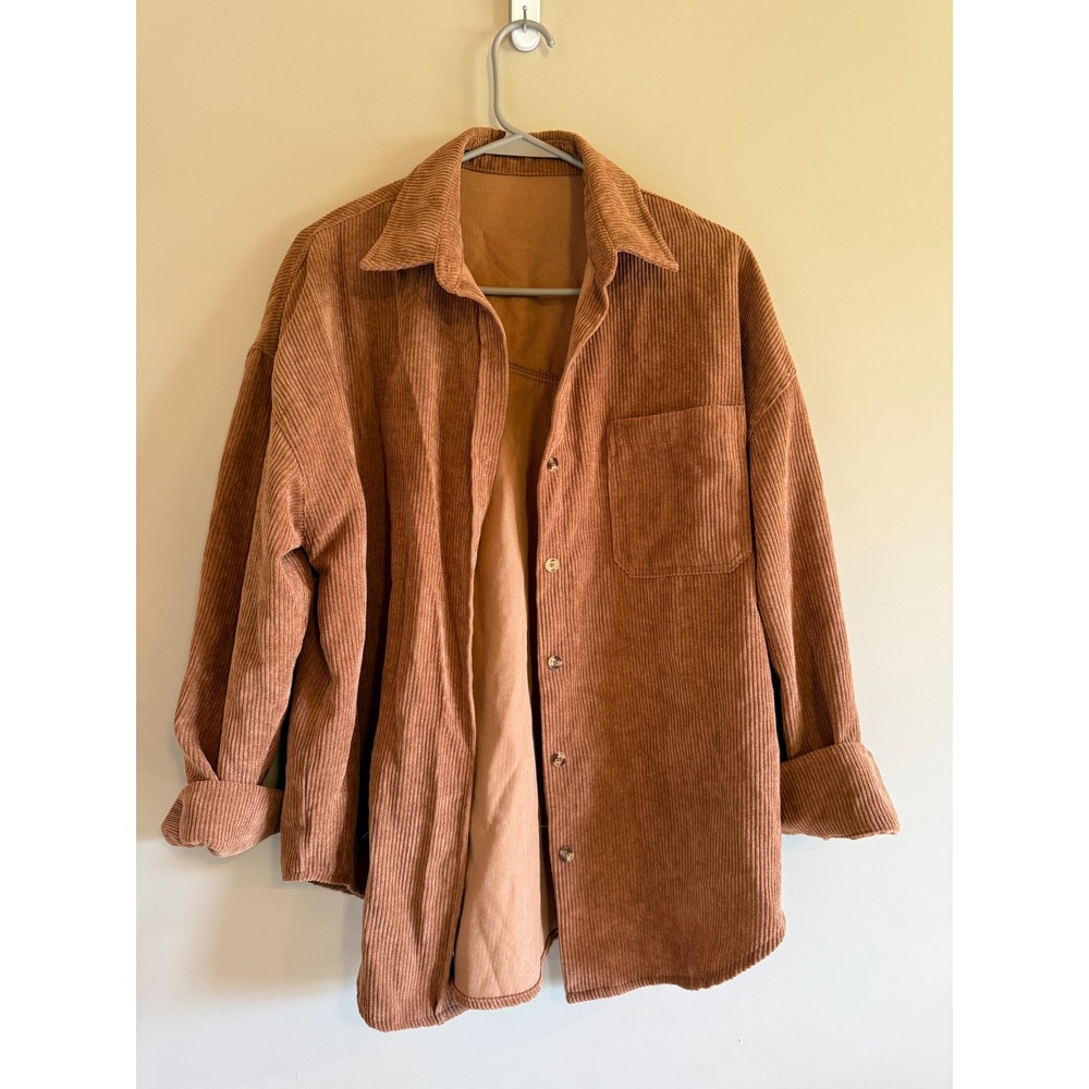 Unbranded Brown Corduroy Shacket Oversized Button Down Shirt Jacket Small